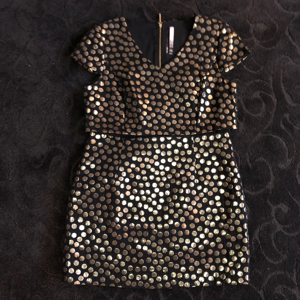 Kensie Black and Gold Polka Dot Dress